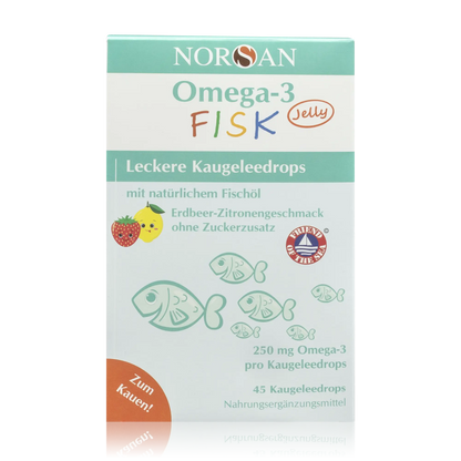 Norsan Fischöl Omega-3 Fisk Jelly Leckere Kaugeleedrops für Kinder (45 St.) - ROTE.PLACE