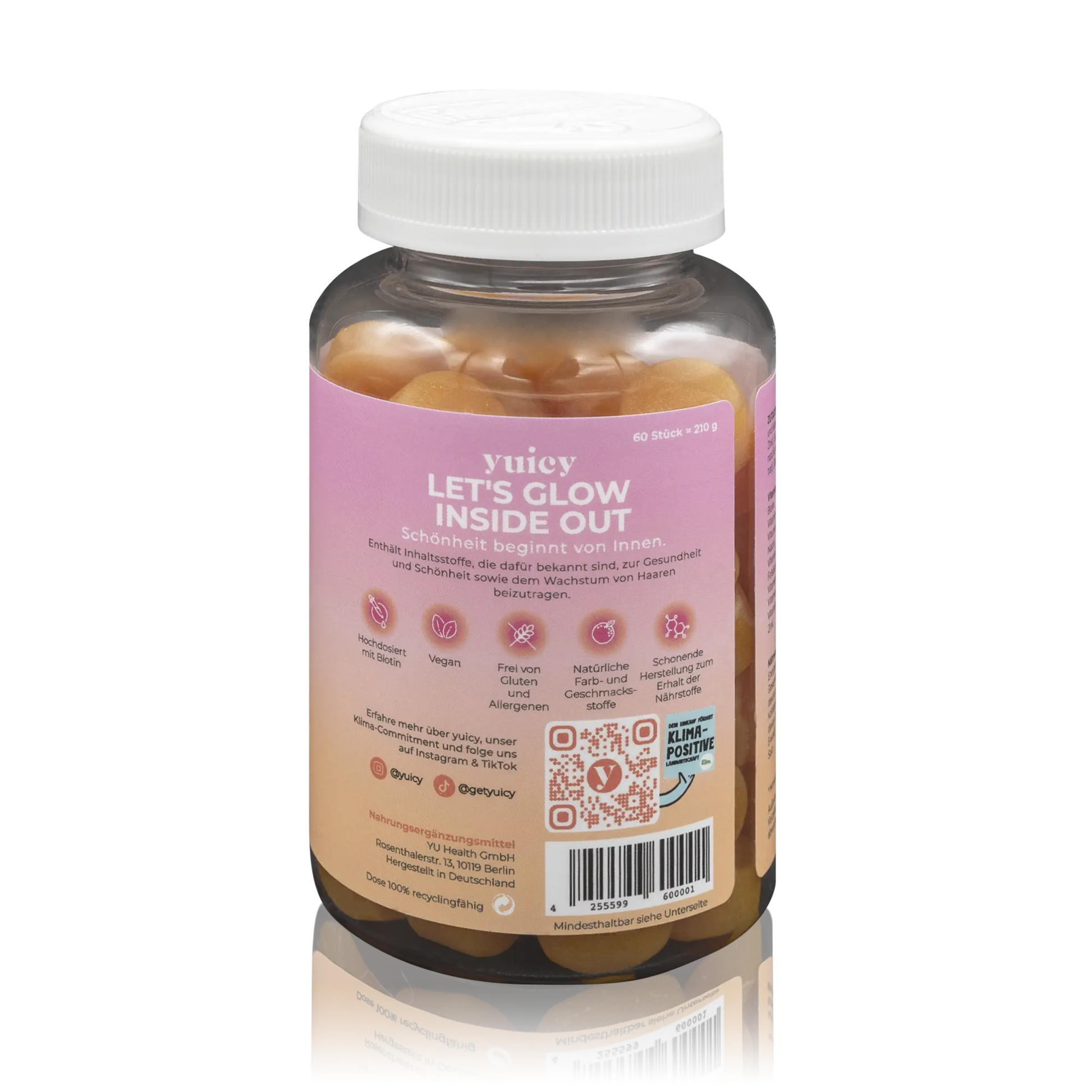 Yuicy Hair Glow Orangen Vitamin Fruchtgummis mit Biotin, B12 und 8 Essentials - zuckerfrei (60 St.) - ROTE.PLACE