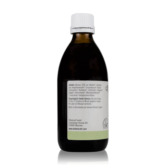 Bitterkraft Original Bitterstoffe Tropfen - 200 ml - Seitenansicht mit Zutaten