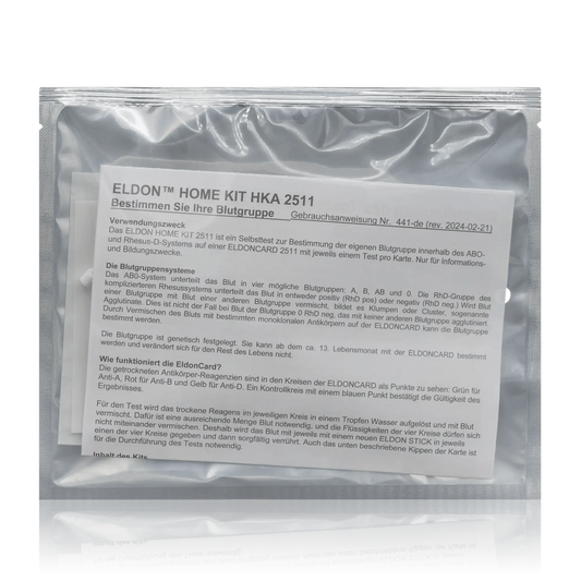 Blutgruppe Schnelltest Eldon HOME KIT HKA 2511 - Testkit zur Bestimmung der Blutgruppe AB0 und RhD (1 Kit) - ROTE.PLACE