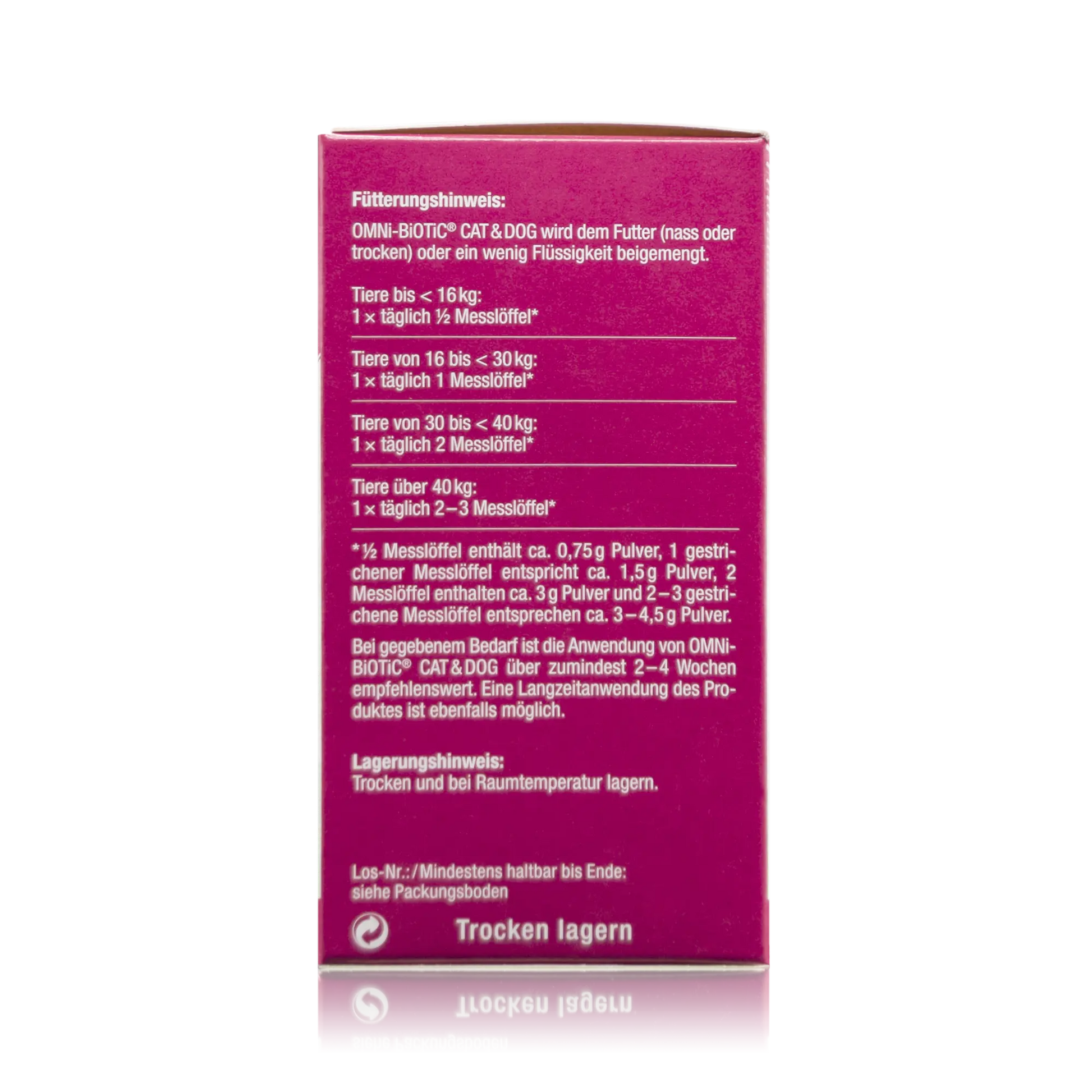 Omni Biotic Cat & Dog - 60 g - Seitenansicht mit Fütterungshinweis