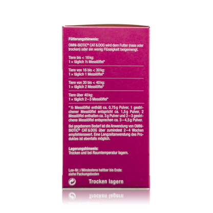 Omni Biotic Cat & Dog - 60 g - Seitenansicht mit Fütterungshinweis