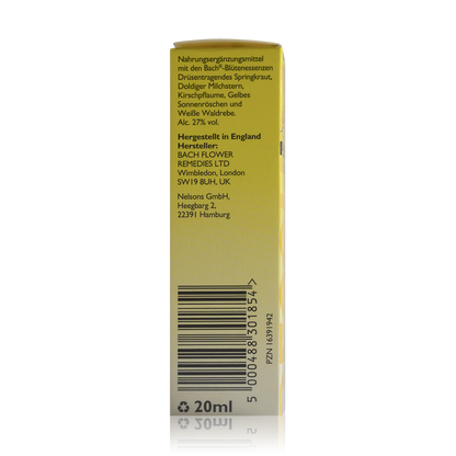 Bachblüten Original Rescura Tropfen mit Alkohol 20 ml - Seitenansicht mit Barcode
