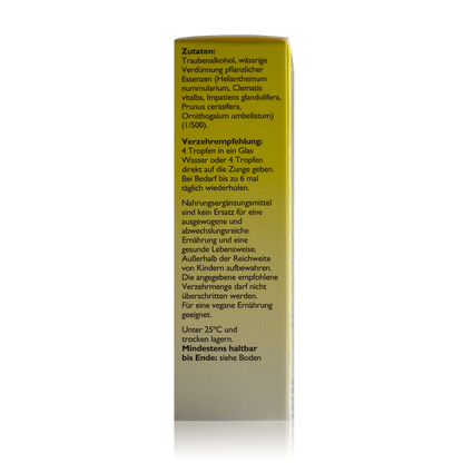Bachblüten Original Rescura Tropfen mit Alkohol 20 ml - Seitenansicht mit Zutaten