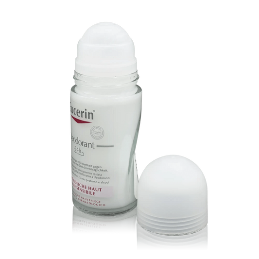 Eucerin Deodorant Roll On - 50 ml - Seitenansicht mit abgeschraubten Deckel
