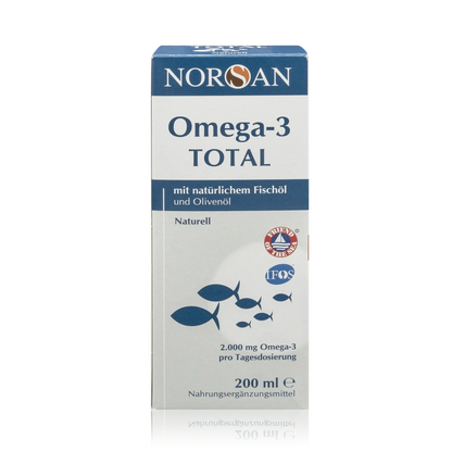 Norsan Omega 3 Total mit natürlichem Fischöl und Olivenöl - Natürlicher Geschmack (200ml) - ROTE PLACE