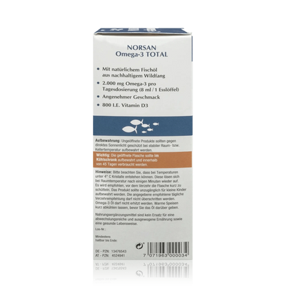 Norsan Omega 3 Total mit natürlichem Fischöl und Olivenöl - Natürlicher Geschmack (200ml) - ROTE.PLACE